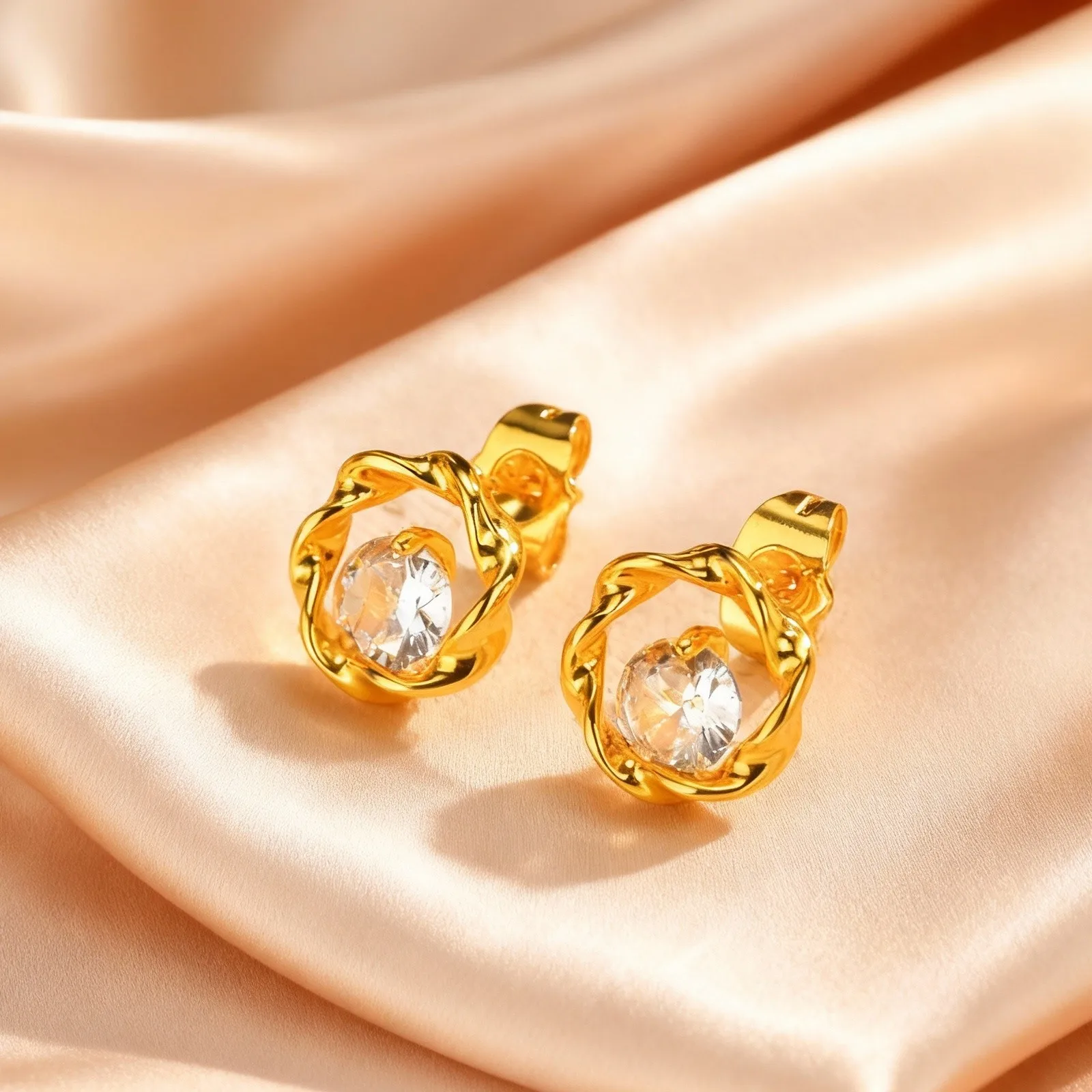 Classic Exquisite Hollow Mobius Circle Zircon Earrings, Trendy Gold Plated Stud Earrings for Women, Party Fine Jewelry Gifts
