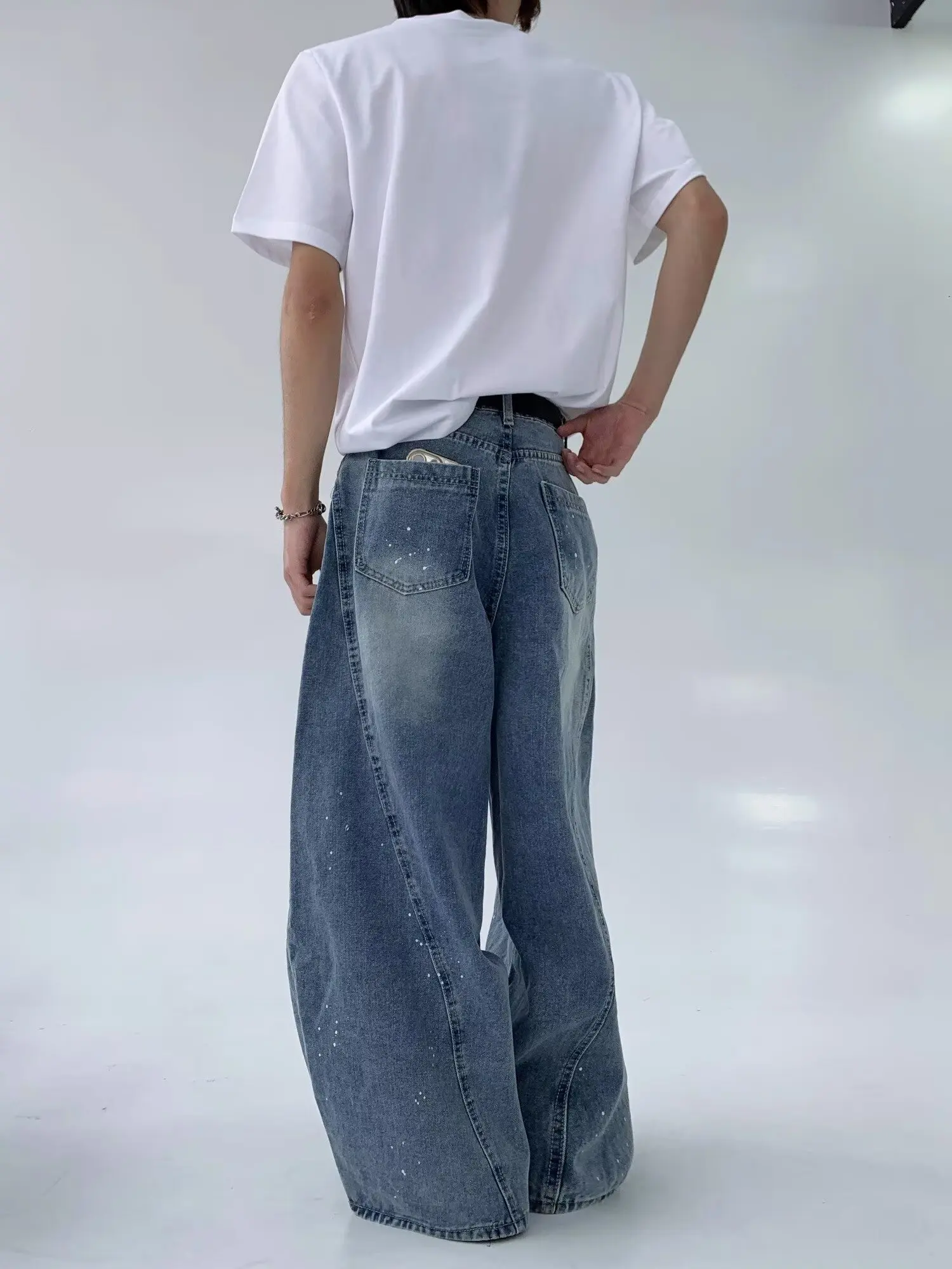

Retro American Waed Knife Jeans Men Women Summer New Loose Drapey Wide Leg Floor Length Pants Ins Sle Breathable