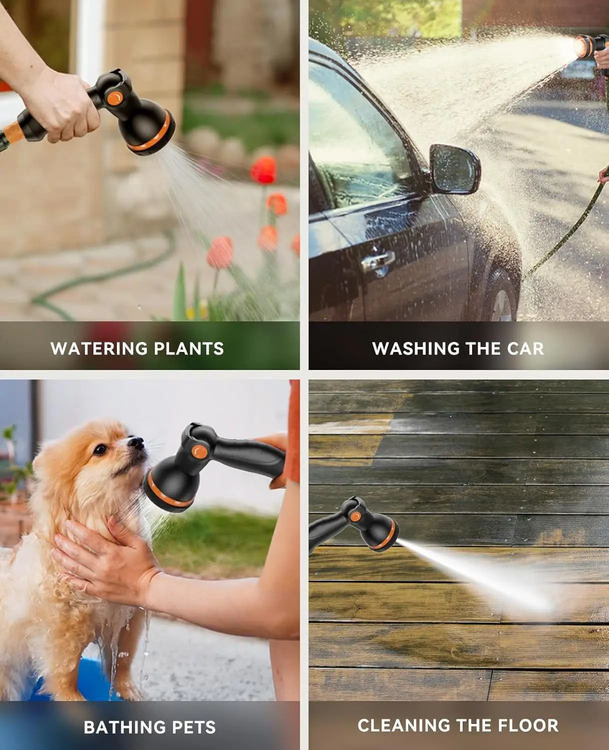 بكرة خرطوم حديقة قابلة للسحب - بكرة خرطوم مثبتة على الحائط مقاس 1/2 بوصة × 85 قدم مع تركيب نحاسي 3/4 بوصة وفوهة بخاخ 10 وظائف - #6