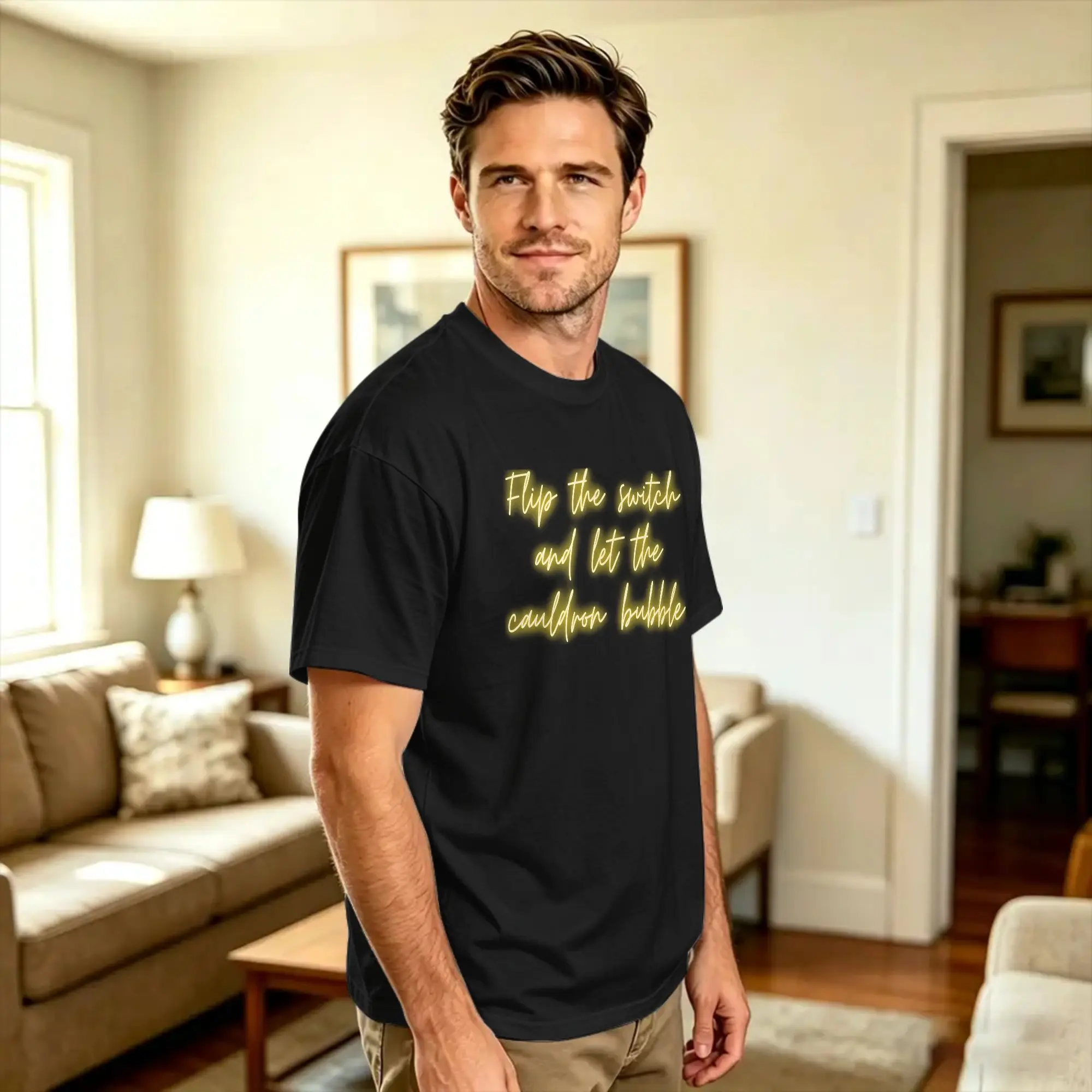 Casual T Shirt Summer Flip the switch and let the cauldron bubble Practical Magic Novelty T-Shirts 100% Cotton Tee Shirt for Men
