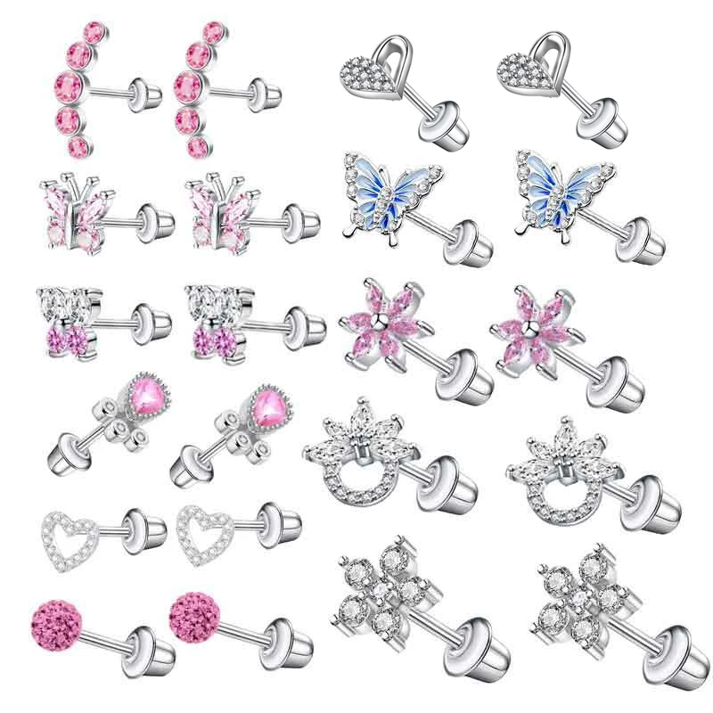Fashion Stainless Steel Pink Stud Earrings Women INS Butterfly Cross Earbone Nail Cartilage Tragus Ear Piercing Body Jewelry