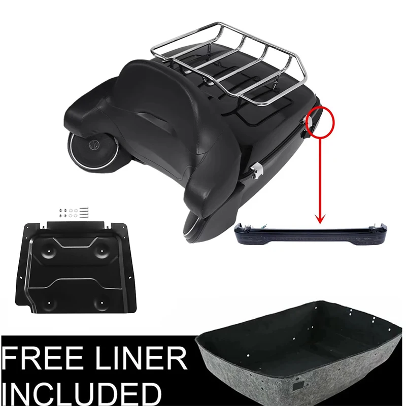 Motorcycle King Trunk Backrest Rack Light Speakers For Harley Touring Road Glide Electra Glide 2014-2025
