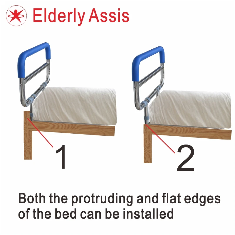 ارتفاع قابل للتعديل 304 السكك الحديدية بجانب السرير من الفولاذ المقاوم للصدأ مع مقبض دعم قابل للطي لتركيب تصميم رائع من السيليكون الناعم المضاد للانزلاق