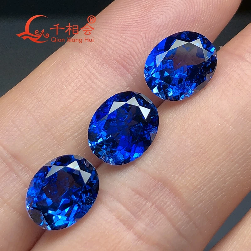 oval shape natural cut Artificial lab created sapphire Cornflower Blue color including minor cracks inclusions loose gem stone