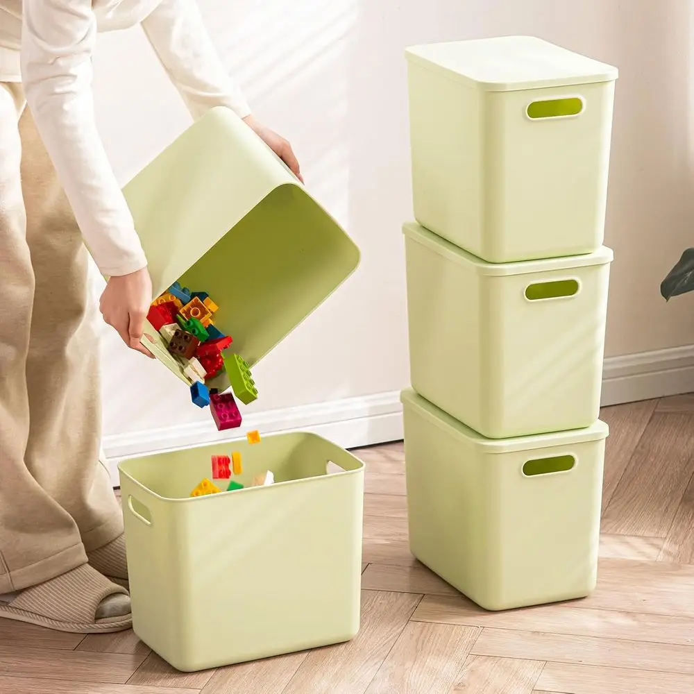 

5 pack large plastic White storage bins Baskets, Toy Box Chest with Lids and Handle，Organizer Containers for Baby，Kids,snacks,Nu