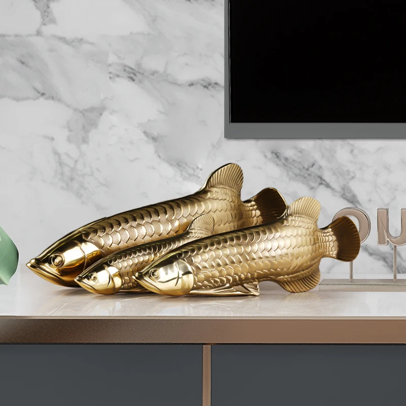 

Handmade pure copper high-end gold dragon fish copper product decorations, light luxury living room, TV cabinet