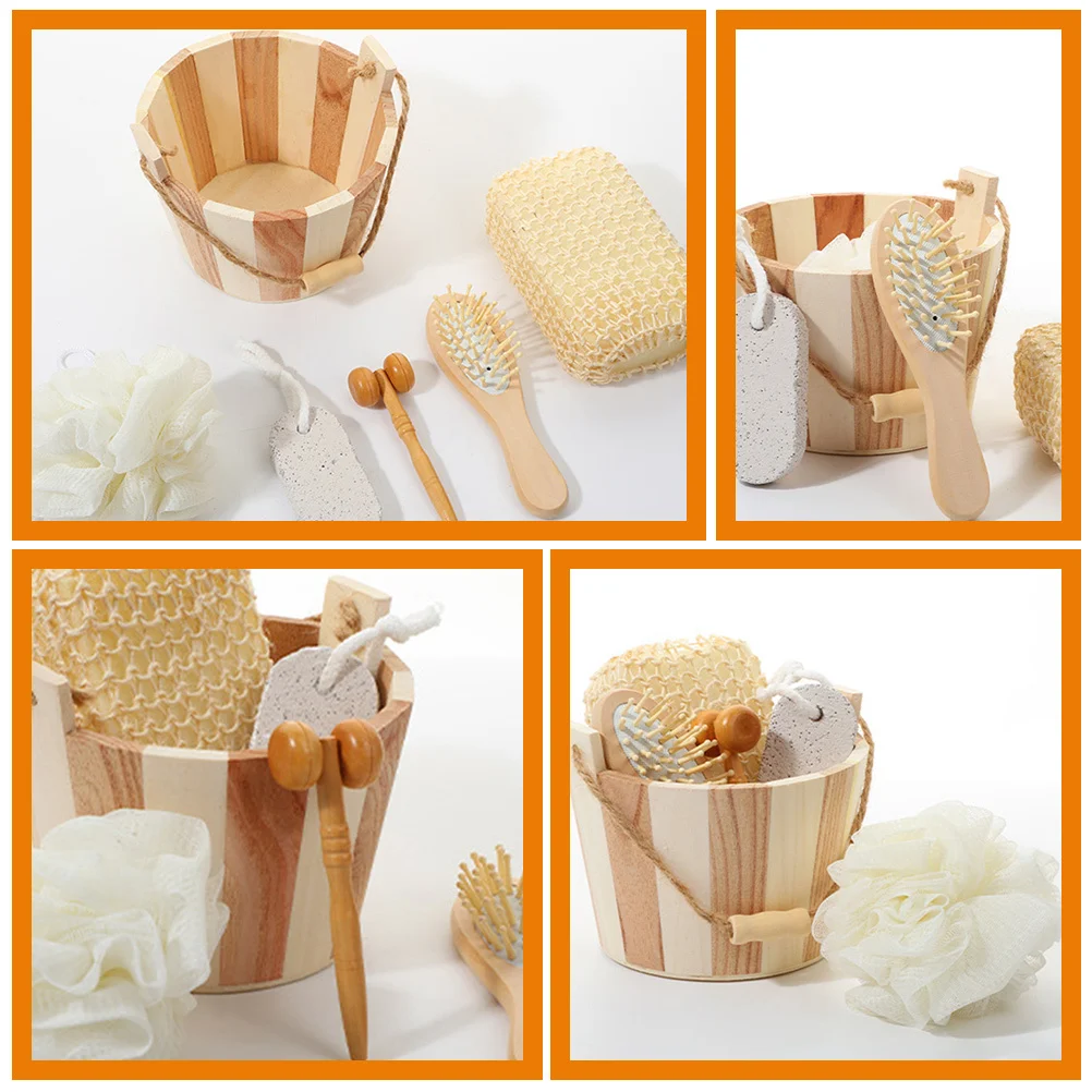 

1 Scrubber Kit With Hanging Hole Natural Wood Bath Ball Tool For Body Foot Cleaning Exfoliating Bath Set Body Cleaning Tool