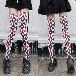 Neue Mode Poker Muster Oberschenkel Strümpfe Damen sexy Liebe Plaid süße Strümpfe Halloween Cosplay Kalb Socken hohe Qualität