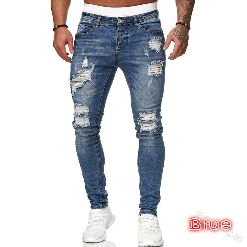 Jean Slim Déchiré en Denim pour Homme, Pantalon Vintage, Délavé, Solide, Surintendant, Décontracté, Slim Fit, Noir, Bleu, Style de Rue, à la Mode, 2023 S492407140d8f4650819a59adb7fe51f9H