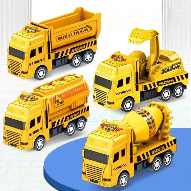 Boys Toy Collection: 4/6Pcs Inertia Pull Back Engineering Vehicle & Sanitation Truck Models