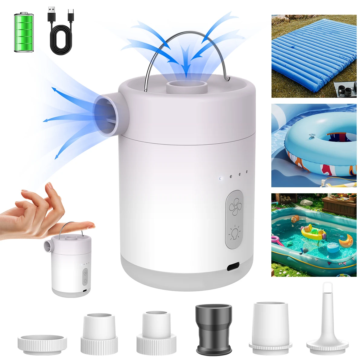 

Outdoor multifunctional portable electric mini with lighting, lithium electrical pad, wireless air pump, vacuum pump