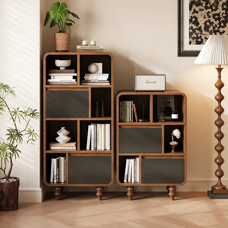 

Medieval display cabinet Household living room Solid wood with door Locker Bookcase Bookshelf Integrated study