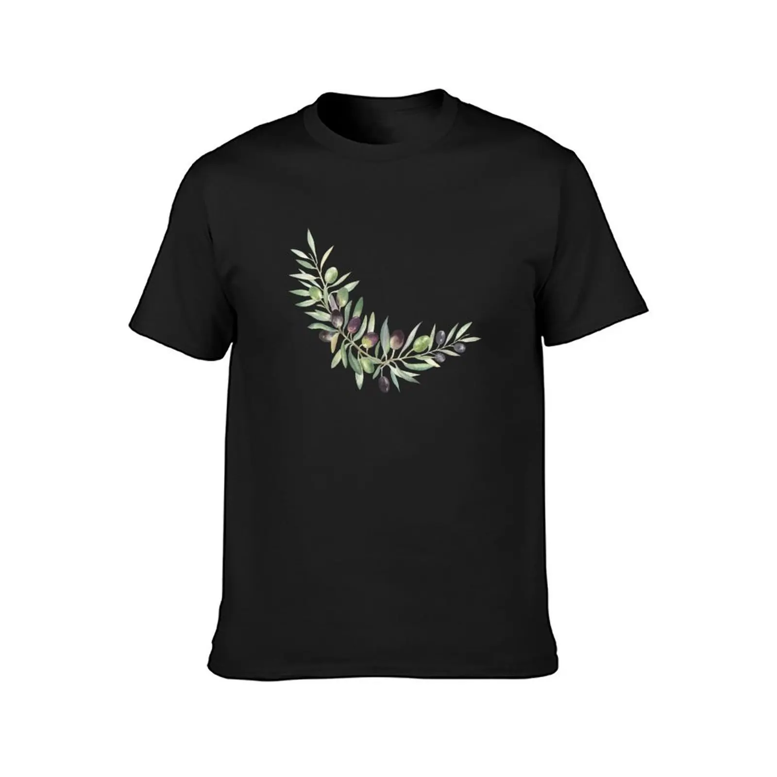 Olives and Leaves Watercolor Illustration T-Shirt vintage clothes cute clothes Men's t-shirts