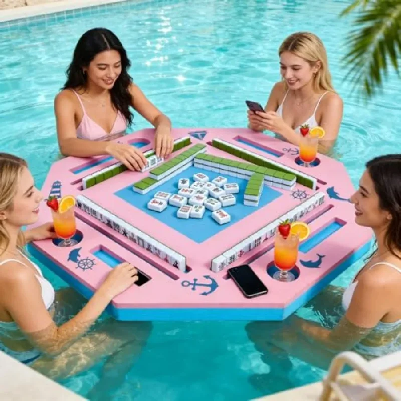 

Floating Mahjong Table for Pool Lake Hot Tub Waterproof Outdoor Water Game Table Pink Durable UV-Resistant Material