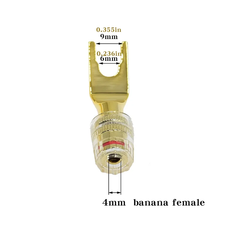 A Pair Pure Copper Gold Plated 24K Audio Speaker Cable Plug for Hifi Diy Y Shaped Convert to Banana Female Connector Terminal