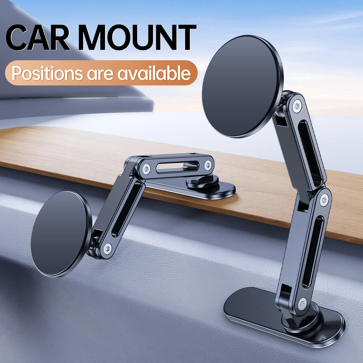 Magnetischer Autotelefonhalter, verstellbarer langer Arm, 360° ° Rotations-Instrumententafel-Handyhalterung für iPhone 17, 16, 15, 14, 13, 12
