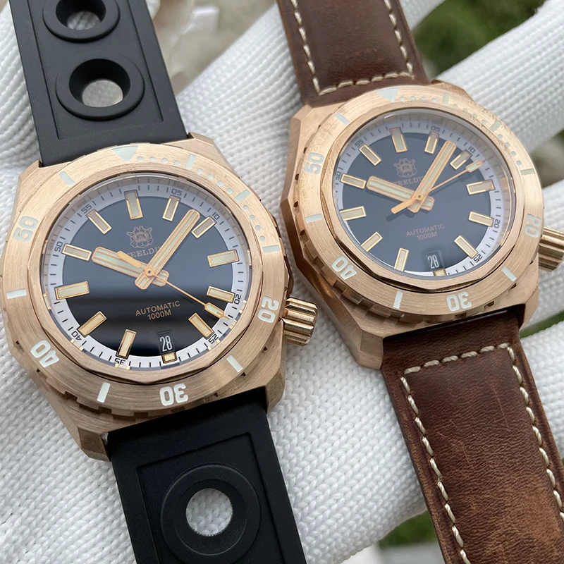 STEELDIVE ผู้ชาย Diver นาฬิกา Bronze ทหารอัตโนมัตินาฬิกาข้อมือดำน้ำลึก1000M กันน้ำ C3 Luminous Sapphire NH35