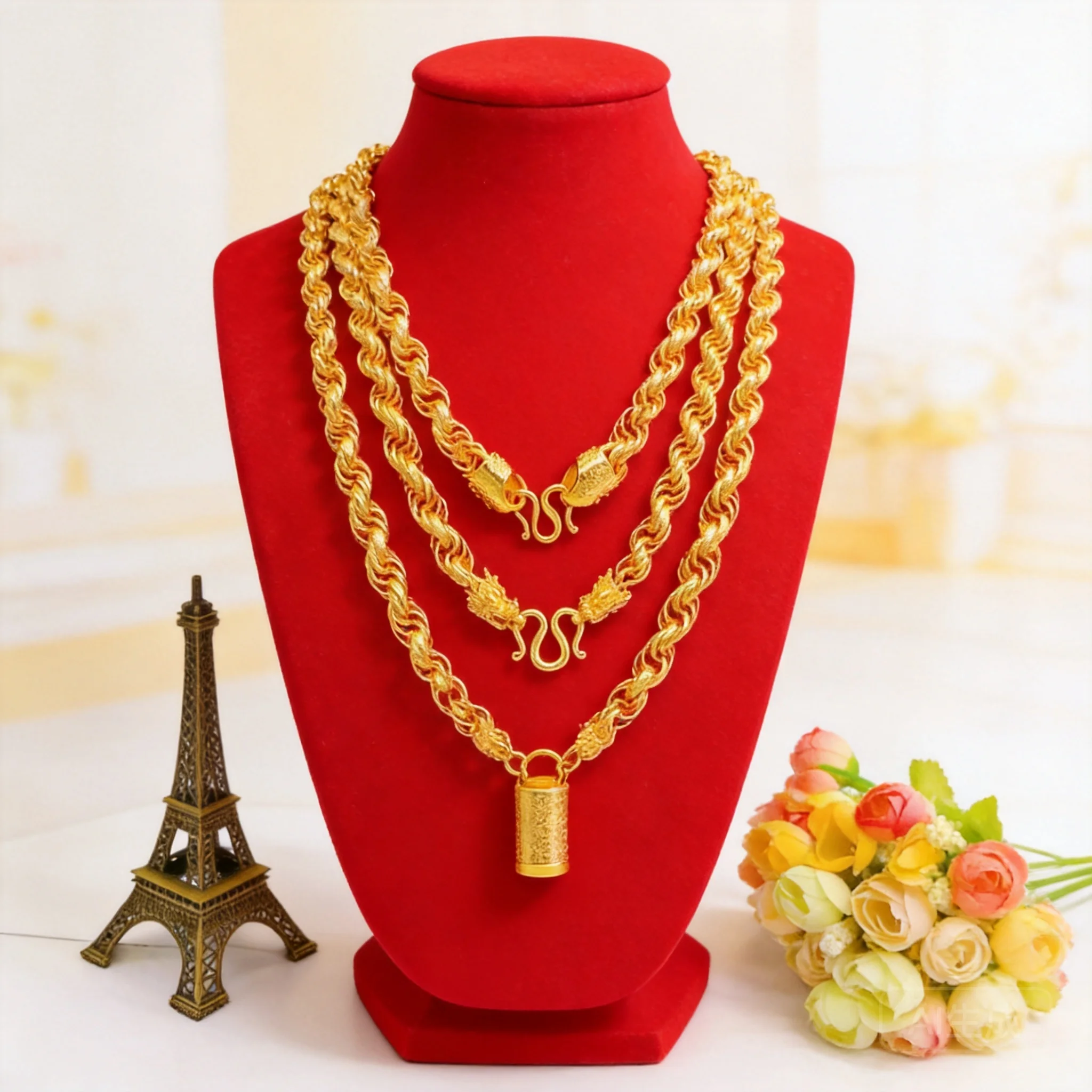 2026 Men's Twisted Rope Chain Necklace With Dragon Head Lucky Clasp Brass Gold Plated Hip Hop Jewelry For Daily Wear Party Birth