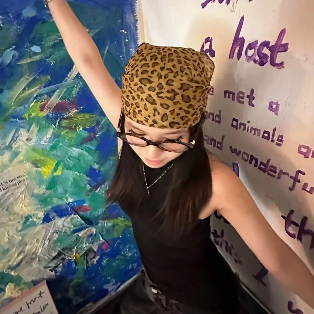 

All-match Headband Leopard Print Turban Y2k Hair Band Printed Headscarf Spice Girls Neckchief Small Square Scarf Beach