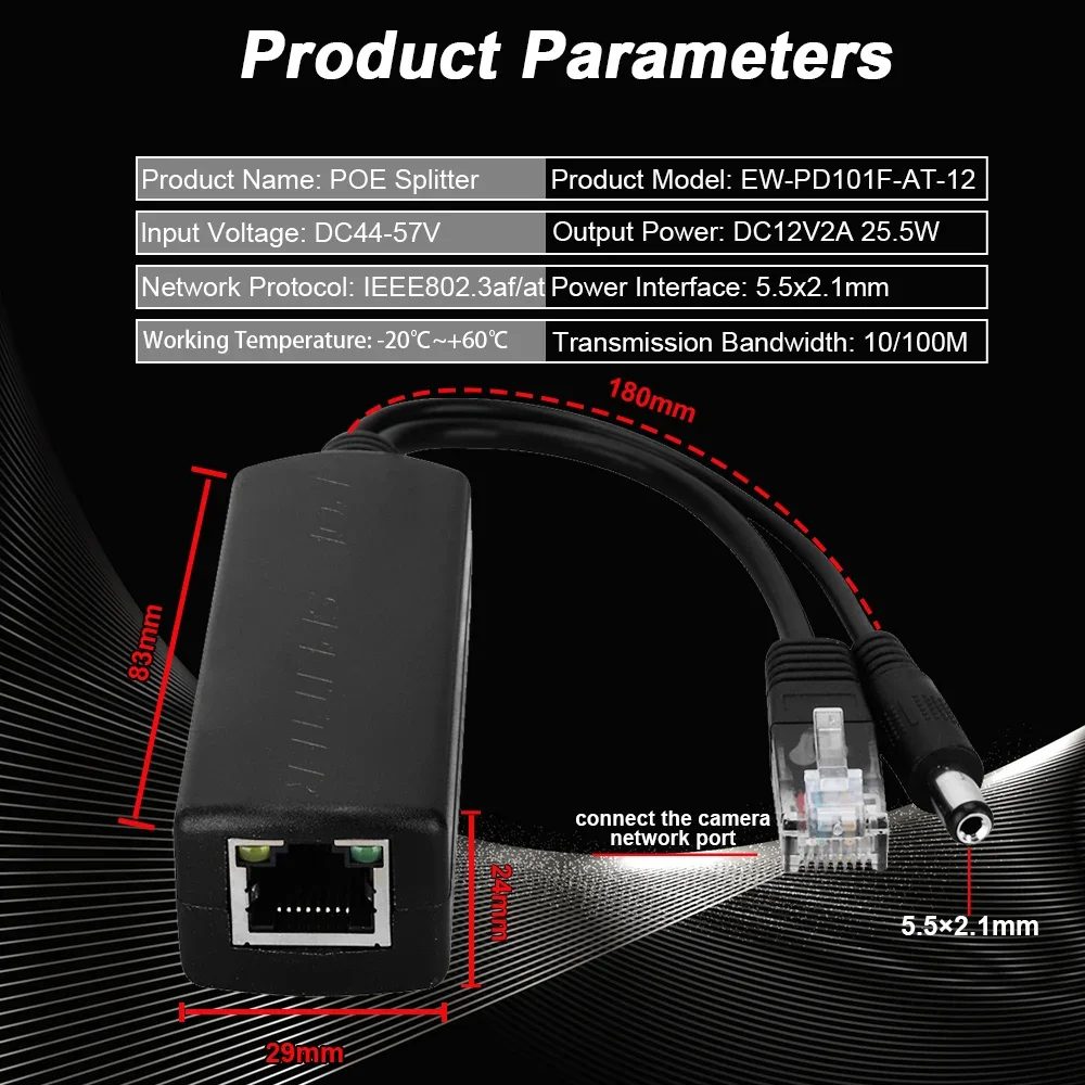 Imagem -04 - Ewind Gigabit Poe Divisor 48v para 5v12v Micro Usb Tipo-c dc 10 100 1000mbps Power Over Ethernet com Cabo de Fuga Poe Isolado