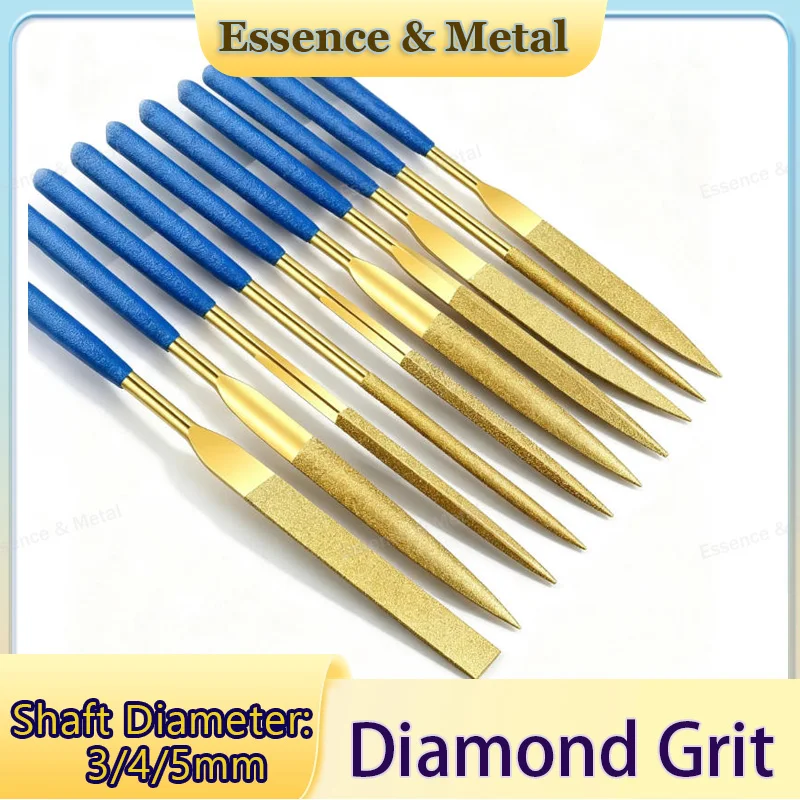 3/5/10PCS Titanium-Coated Files Diamond File Set 3x140/4x160/5x180 Metal and Jade Grinding and Polishing Tool Set High Hardness