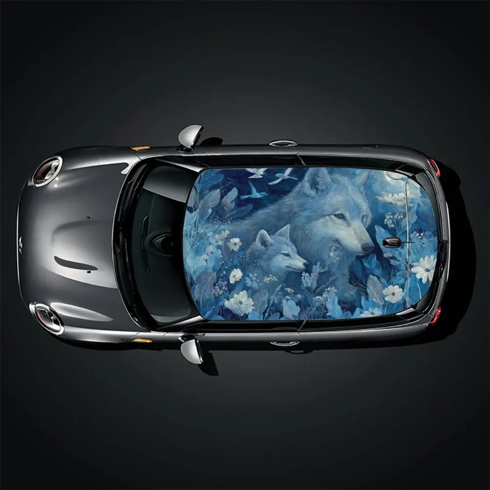 ملصق سقف السيارة Serene Tender Wolf Cub Moonlit PVC عصا مقاومة للماء ذاتية اللون، ملحقات تزيين خارجية للسيارات المذهلة #3