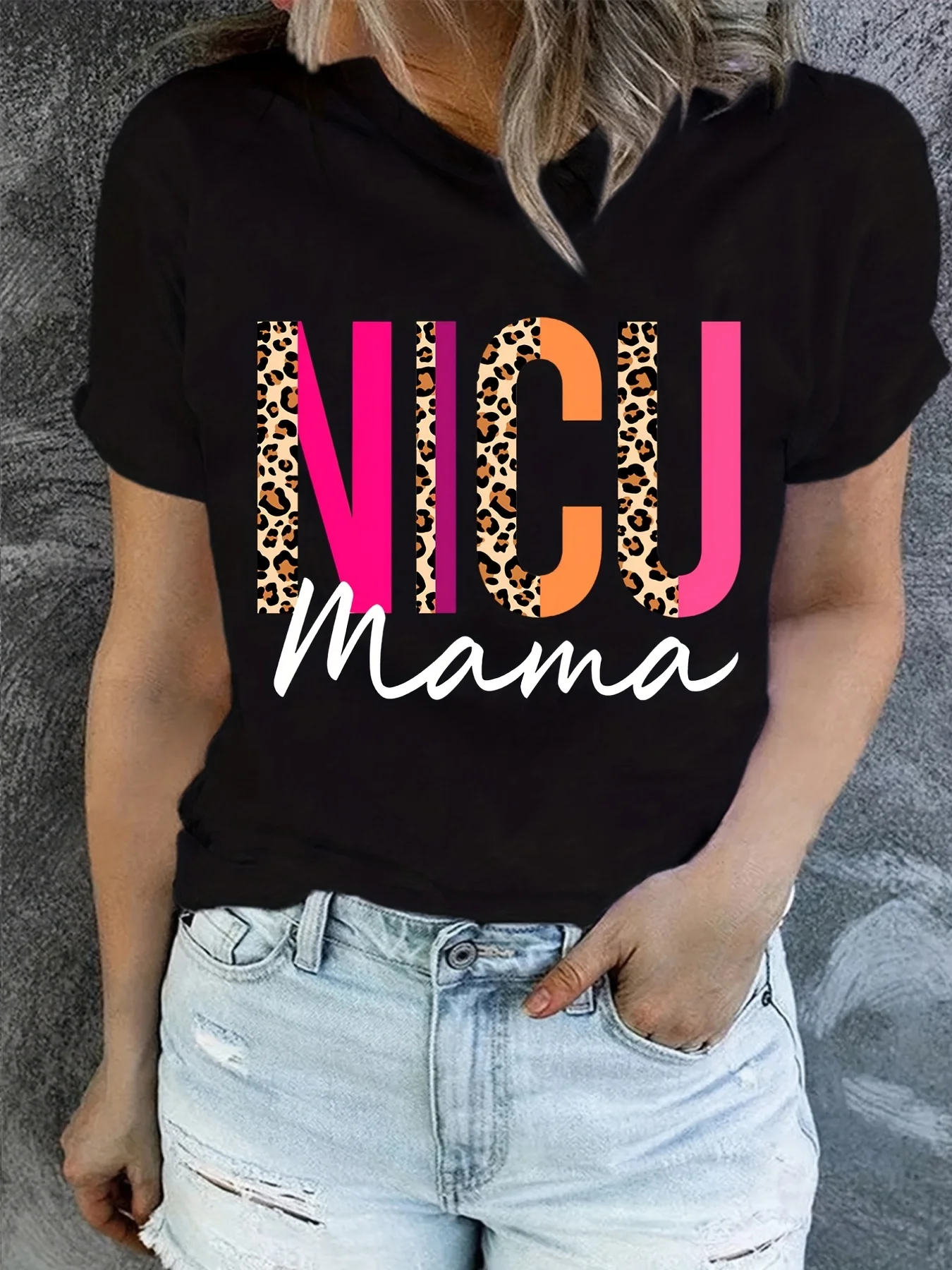 T-shirt da nonna benedetto chic primavera/estate per la festa della mamma: girocollo, casual, motivo geometrico, durevole e facile da pulire