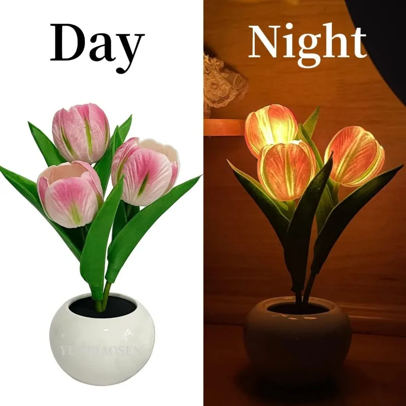 Lampka nocna LED tulipana lampka nocna sztuczny kwiat lampa stołowa romantyczny bukiet dekoracja sypialni światło