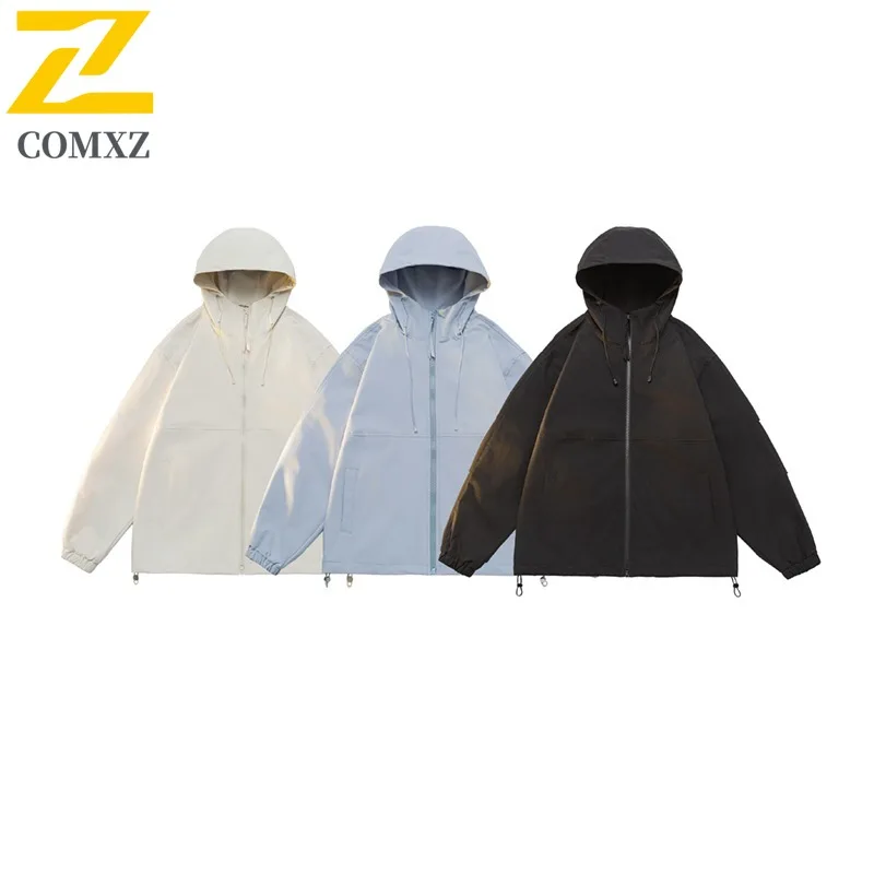

​ COMXZ Мужская куртка Новая однотонная куртка с капюшоном для кемпинга, легкое ветрозащитное пальто в городском стиле, удобная осенняя одежда