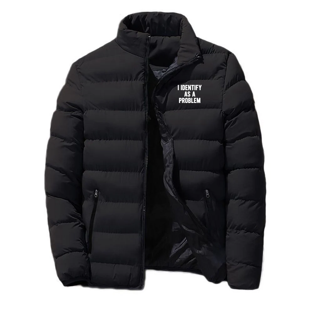 I Identify As A Problem New Light and Thin Down Cotton Men's Stand-up Collar Hooded Thermal Jacket winter jacket men Hoodies