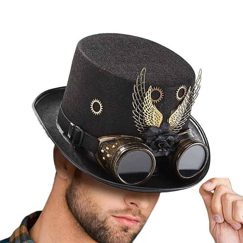 

Steampunk Hat With Goggles Halloween Wings And Gear Hat Headwear Retro Victorian Hat With Removable Goggles Cosplay Dress Up