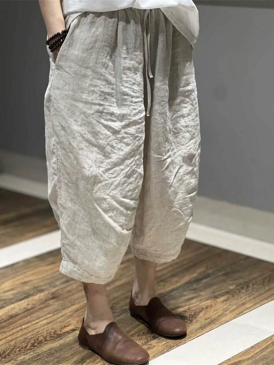 Summer 2026 High Waist Cotton Linen Seven-Foot Pants Loose Casual Thin Harlan Pants Women's plus Size Breathable Mid-Aged
