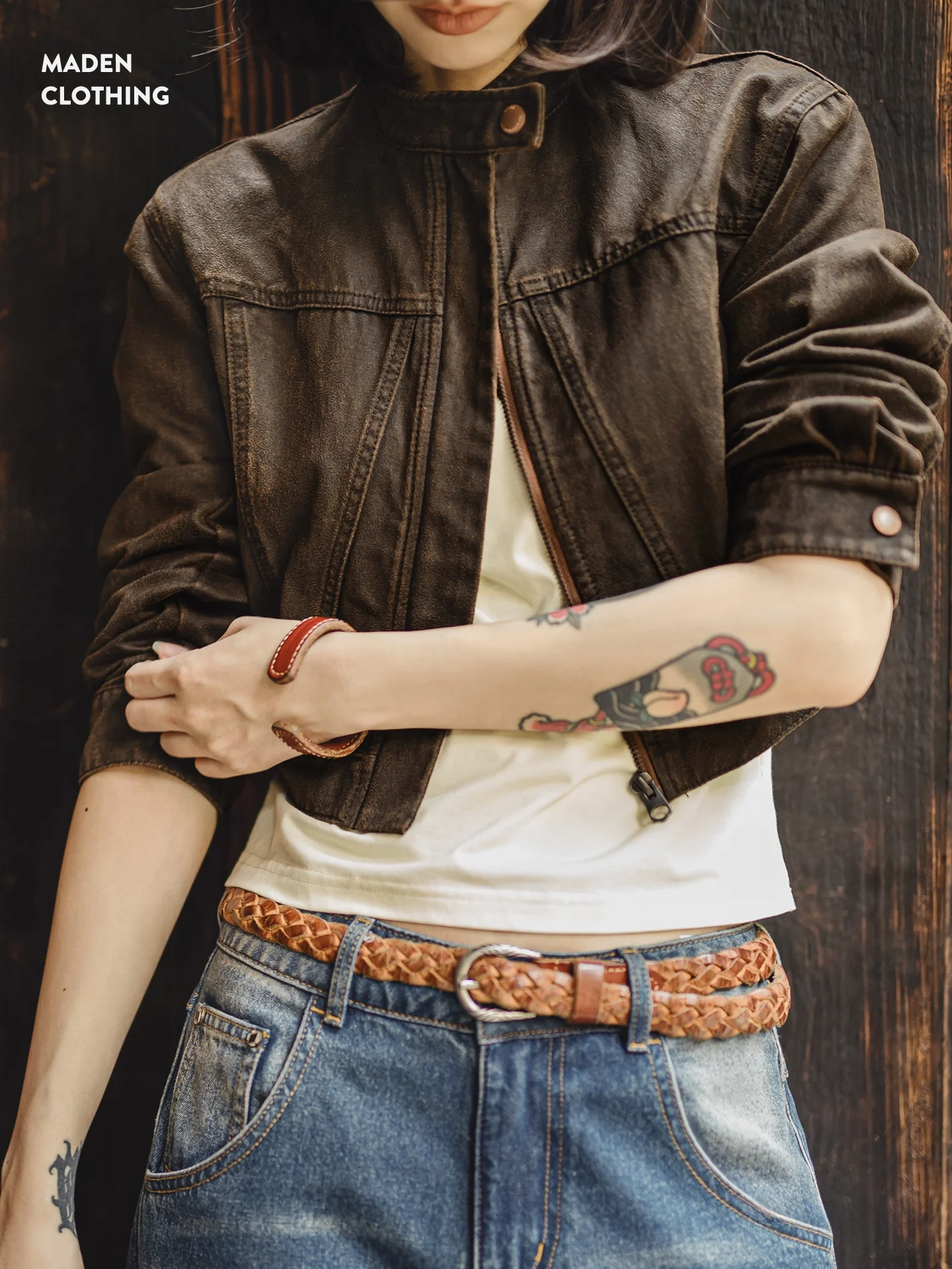 

Женская куртка-косуха Maden в американском ретро-стиле из замши с высокой талией и воротником-стойкой, весенняя модная женская куртка премиум-качества