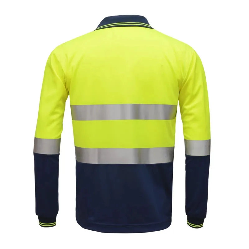 Safety Shirts for Men Long Sleeve Hi Vis Workwear Polo Shirt Logo Custom Reflective Work Shirt for Construction Building Road