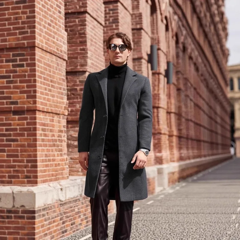 

Мужская модная ветровка британского классического размера, шерстяная классическая элегантная куртка выше колена