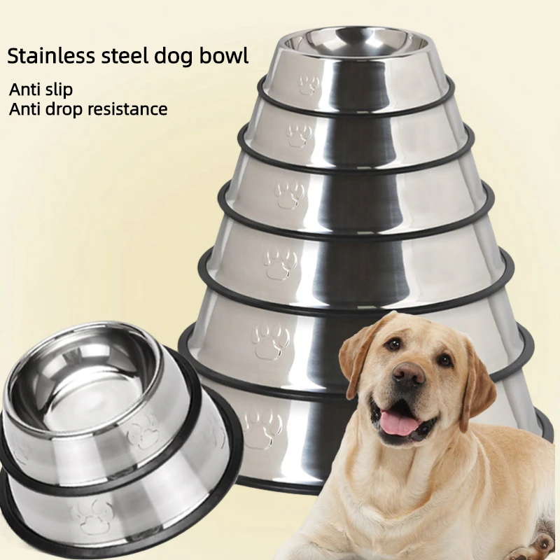 Stainless Steel Pet Bowl Cat Dog Food Drinking Bowl Non-Slip Anti Drop Washable Feeder Dish High-Quality Durable Pet Supplies