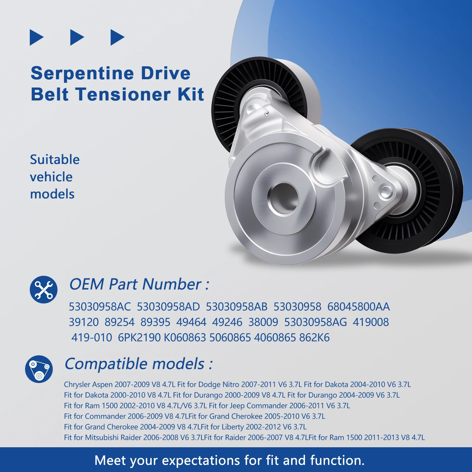 

Drive Belt Tensioner Kit Fit for Dodge Ram 1500 2002-2007 Dakota 2000-2007 Durango 2000-2003 53030958AC 53030958AB 6PK2224