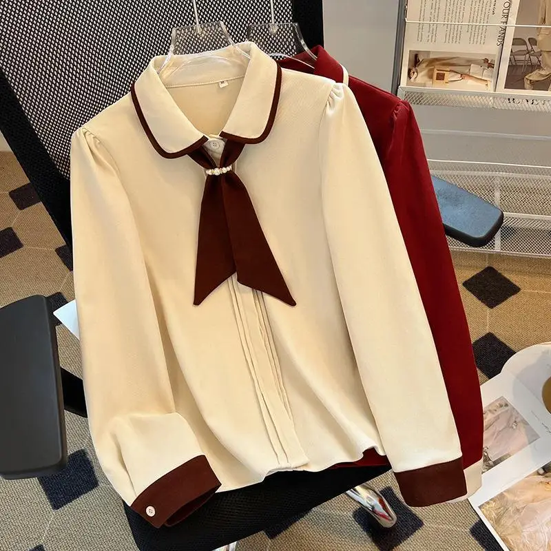 

Новая женская блузка в стиле пэчворк с контрастными вставками, свободного кроя, универсальная, молодежная, винтажная, модная, для офиса, весна-осень