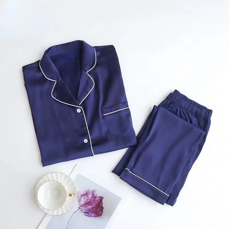 

Ice Silk Pajamas Ladie Long-sleeved Thin Korean Version of The Casual Large Size Homewear Two-piece Set Spring Summer Homewear