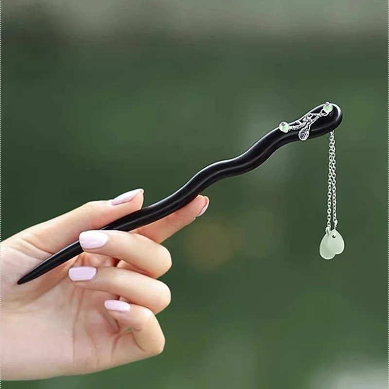 1 шт., классическая и элегантная женская деревянная заколка с кисточками, древний стиль, Cheongsam Hanfu, плетеные волосы в сочетании с головным убором