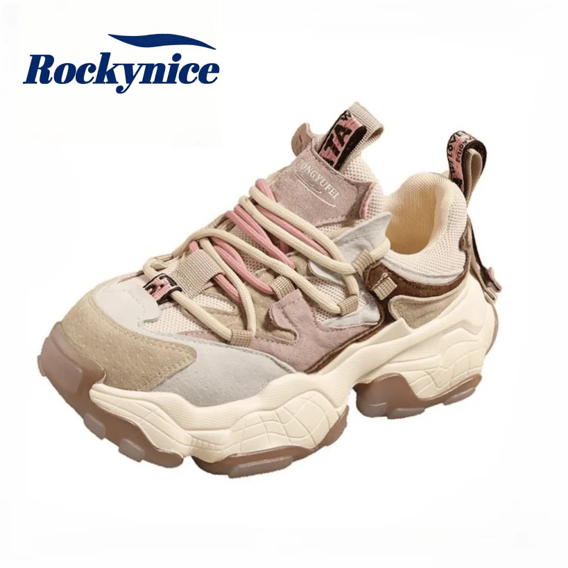 Women's Chunky Sneakers Comfortable Round Toe Breathable Mesh Platform Sport Shoes New Autumn Blocking Casual Vulcanize Shoes
