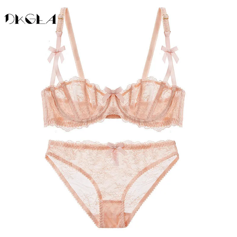 مجموعة الملابس الداخلية رفيعة للغاية بالإضافة إلى حجم حمالات الصدر A B C كوب مثير الدانتيل الصدرية مجموعة شفافة النساء الملابس الداخلية القوس التطريز الأسود