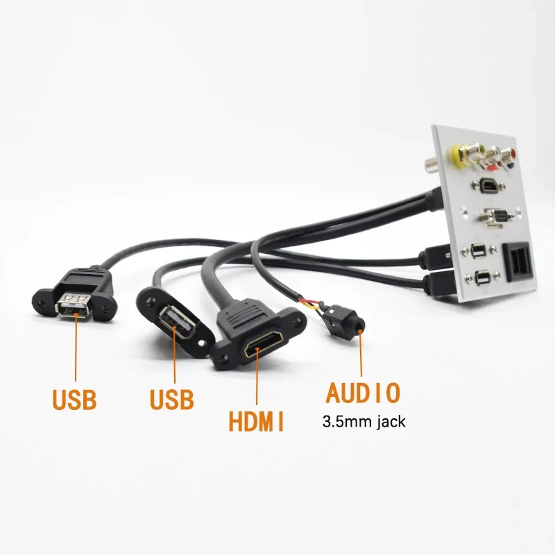 Aluminum alloy Welding free extension cord socket panel VIDEO L R AUDIO HDMI-compatible VGA USB NETWORK patch board connector
