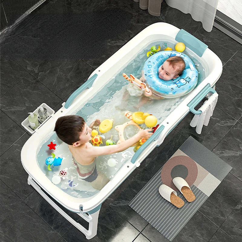 Large Bath Children\'s Baby Foldable Bath Basin Barrel Bathtubs Can Sit and Swim Household Thickened Plastic Bath Barrel