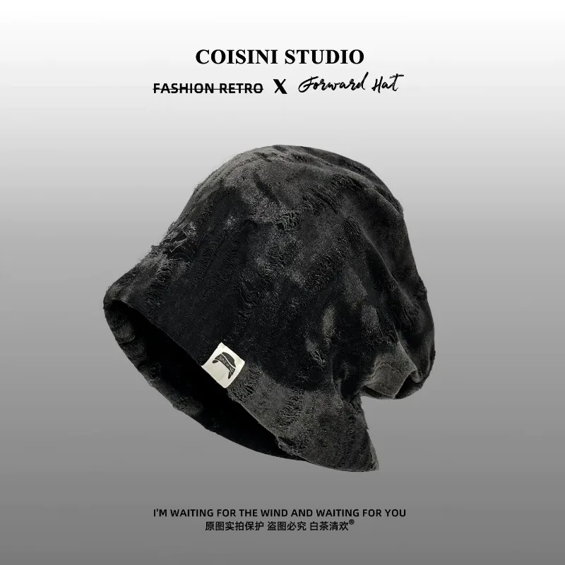 Personality Tie-dye Flash Drill Hole Design Beanies Y2K Spring and Autumn Street Trend Versatile Retro Literary Women's Hats