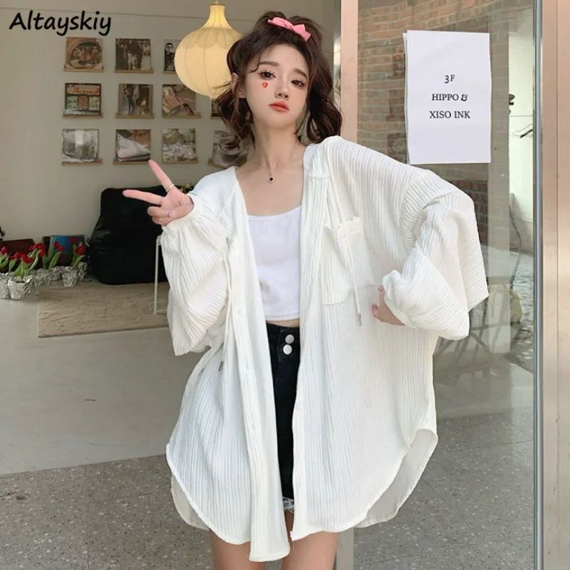 

S-3XL Jackets for Women Hooded Sun-proof Solid Loose Casual Spring All-match Ulzzang Style Fashion Daily Mujer Chaqueta College