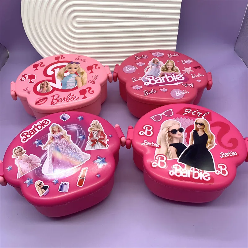 Barbie Lunch Box casuale Fashion Girl Doll tre scomparti Crisper scatola da pranzo separata Girly Heart Cute Cartoon Girls Gifts