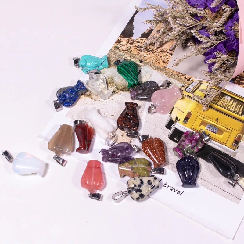 10 Buah/Tas Patung Malaikat Penjaga Saku Perdamaian Batu Permata Ukiran Alami Liontin Batu Patung Kristal Penyembuhan Cakra Reiki