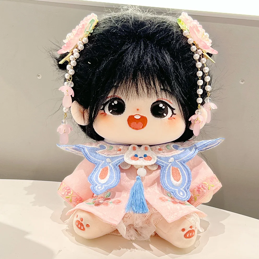 Pink Blue Cute Rabbit Chinese Style Hanfu Clothes No Attributes 20cm Cartoon Plush Doll Dress Up Costume Suit Cosplay Gift