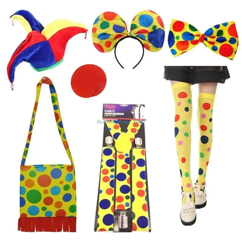 N7YF Clown Cosplay kostiumy Halloween odgrywanie ról strój na potańcówkę klaun kapelusz